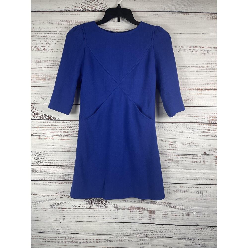 Courreges Dress Women's 36 Blue Wool Blend Mod A Line Pockets France Retro Chic